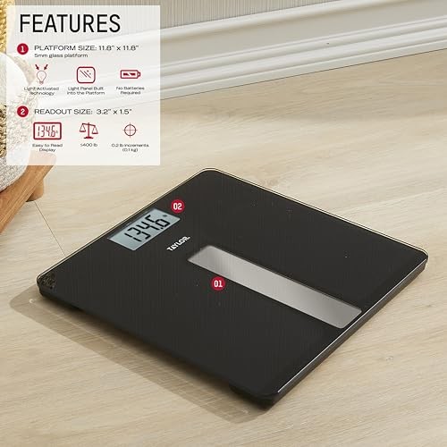 TAYLOR LIGHT POWERED DIGITAL BATH SCALE, HIGH 400 LB CAPACITY - BLACK