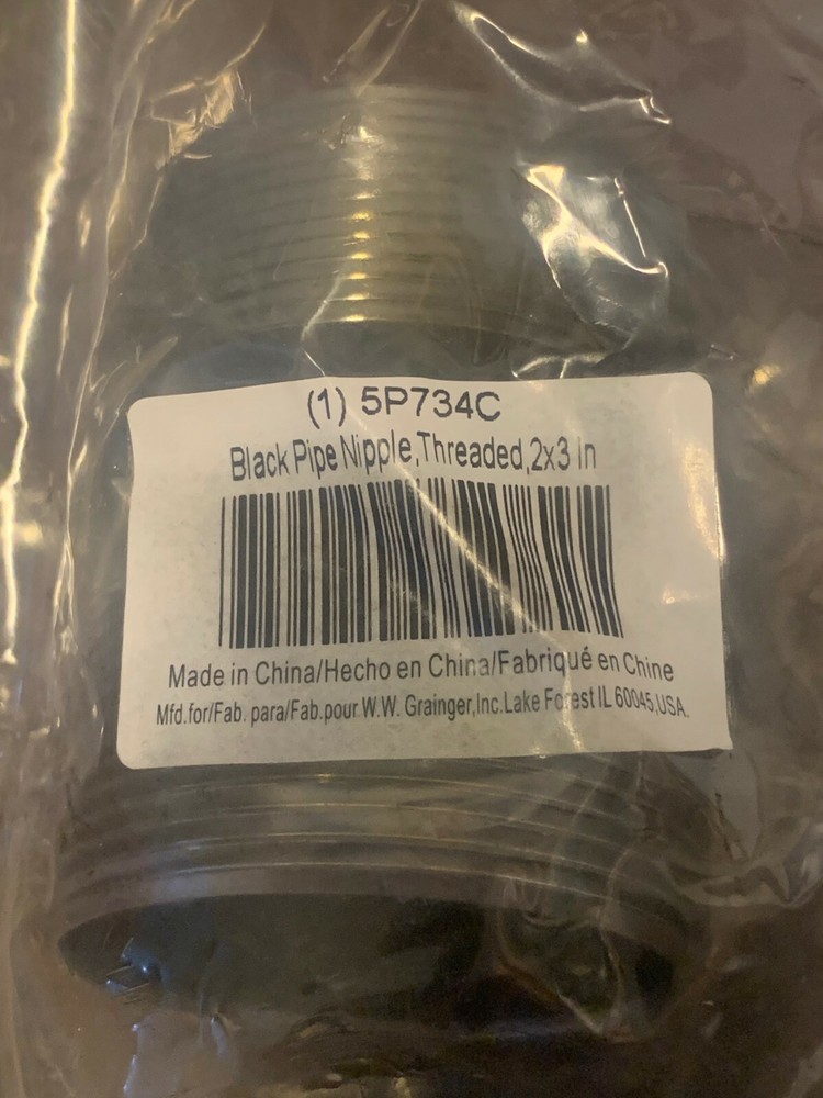 Grainger 5P734C Black Steel Pipe Nipple 2" x 3" Threaded