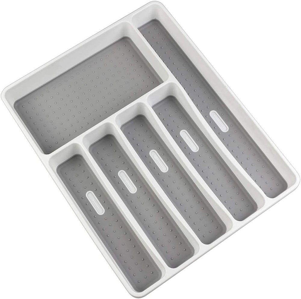 LeMuna Silverware Organizer Tray for Drawer, 6 6 Compartments, White