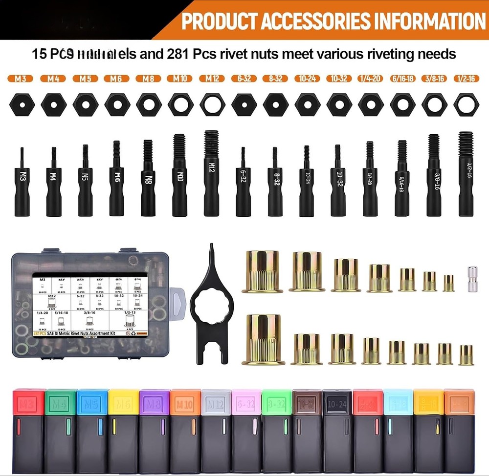 16-inch Rivet Nut Tool Set, including rivet nut tool assembly,