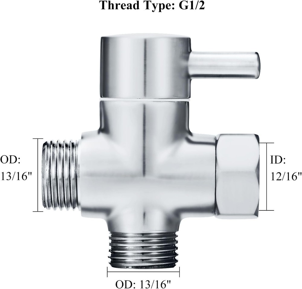 Solid Brass 3-way G1/2 Shower Diverter Chrome Plating