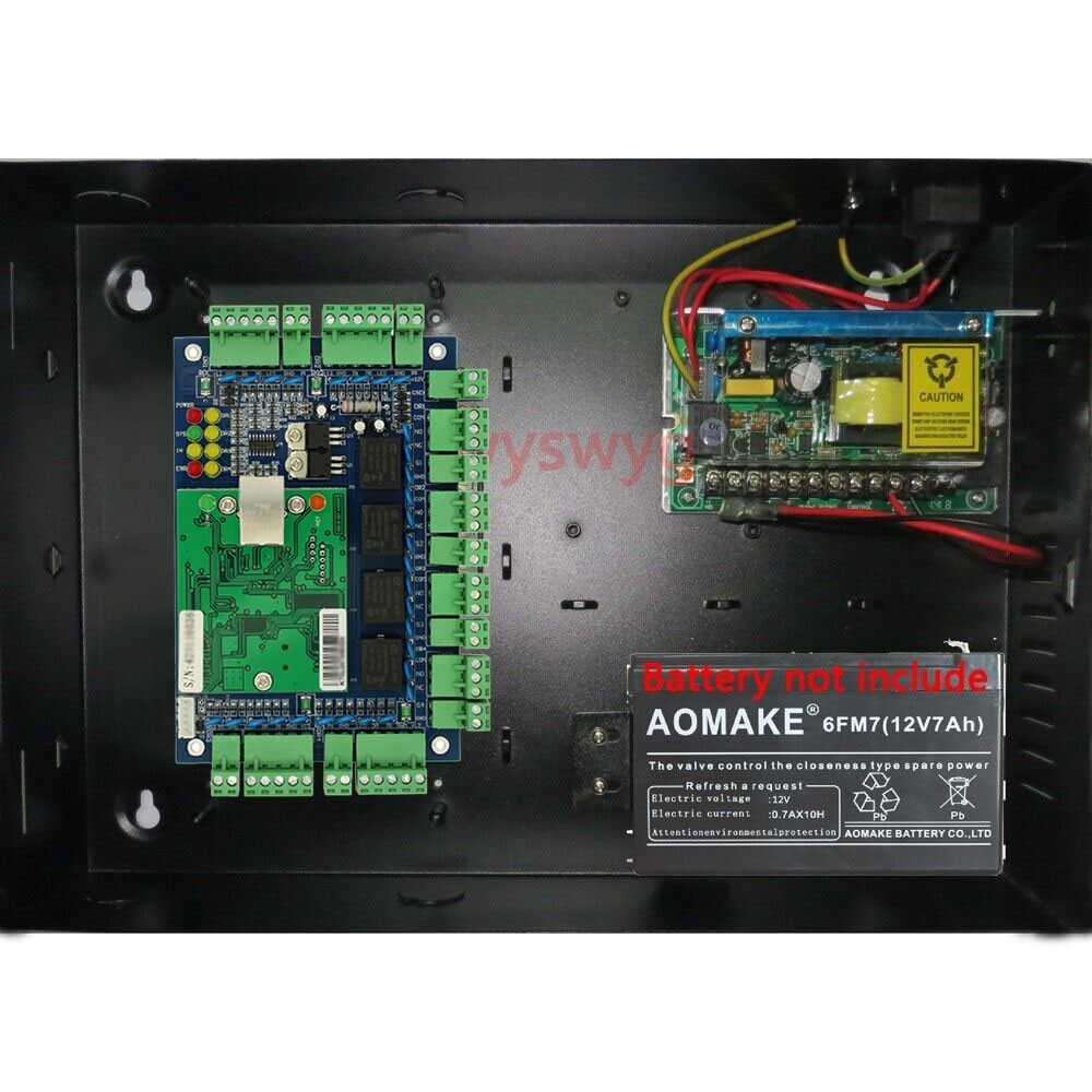 4 Door 4 Reader TCP/IP RFID Board Panel Access Control Metal case + Power Backup