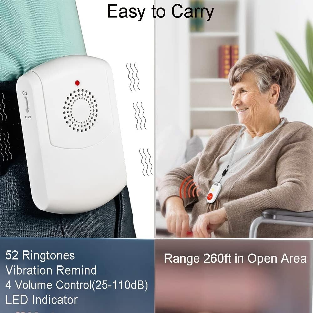 Caregiver Pager Wireless Call Button System Personal Alert Panic Button for Home