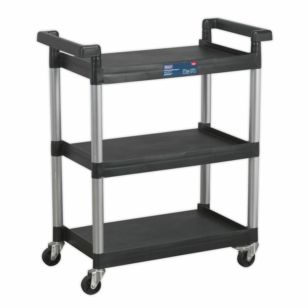 Sealey Workshop Trolley 3-Level Tool Storage Portable 30kg Shelf Capacity