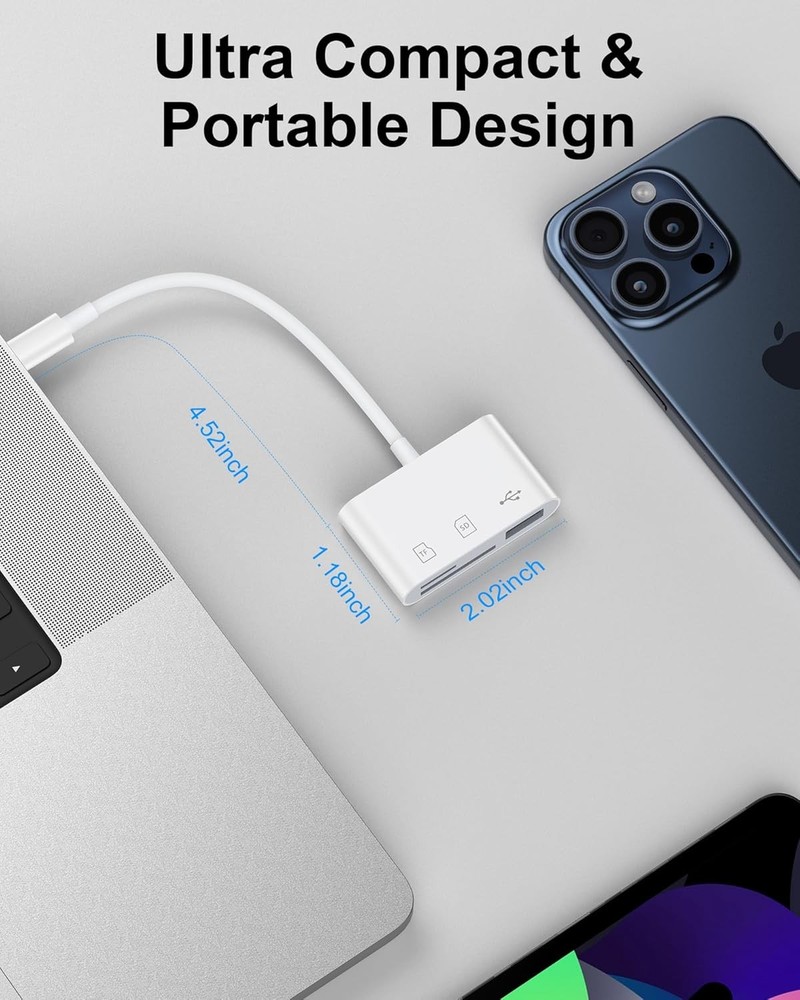 SD Card Reader for iPhone 16e/16Pro Max/16Pro/16Plus/16/15pro White
