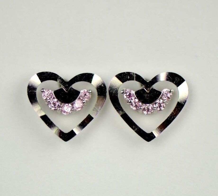 14k Solid Yellow or White Gold Heart Shape CZ Stud Earrings