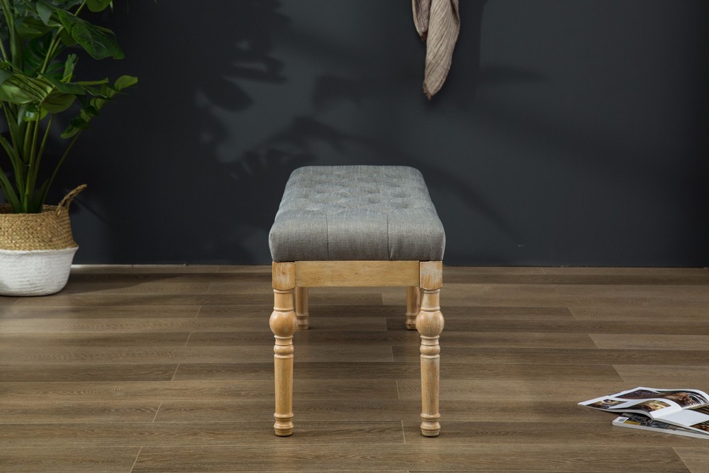 Habit Solid Wood Button Tufted Dining Bench, Grey