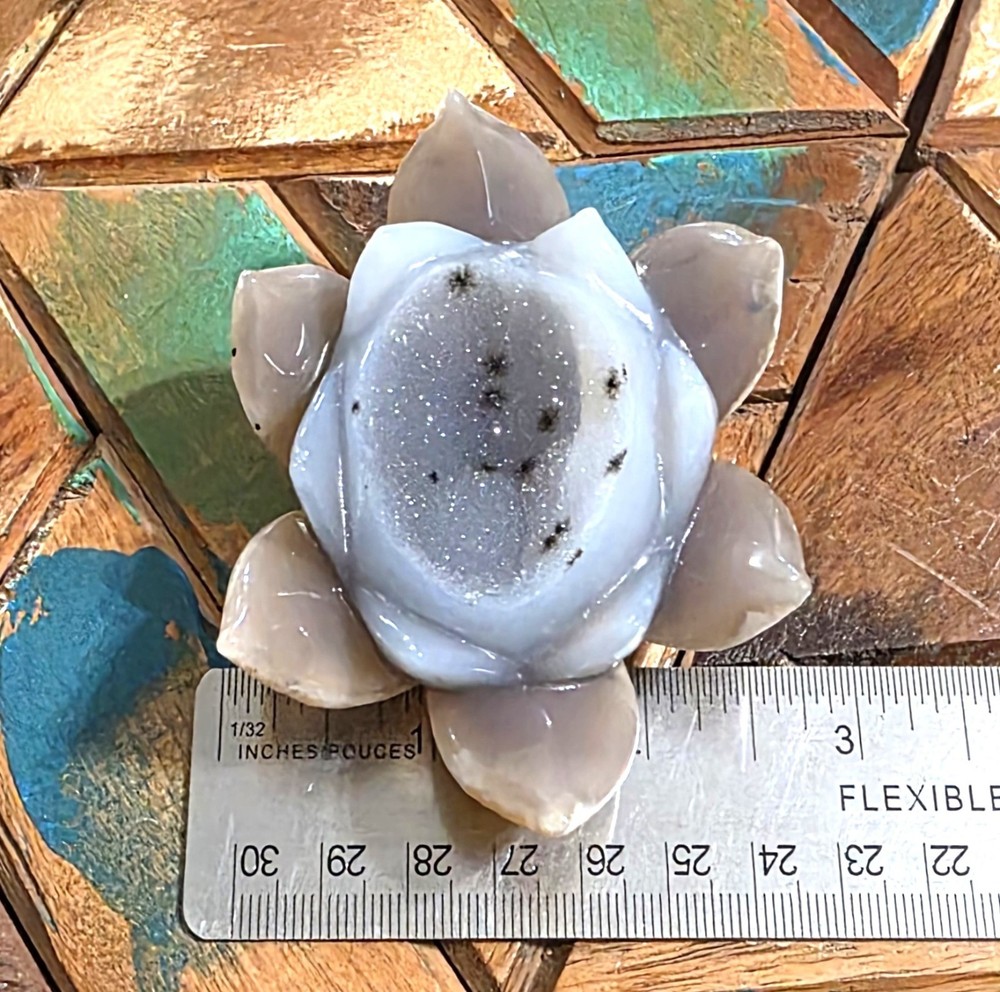 Agate Geode Lotus Carving #2- WYSIWYG