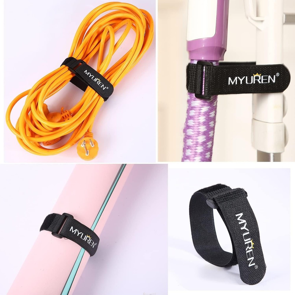 1"x 18"-12 Pack Reusable Fastening Cable Straps with Buckle Adjustable Hook a...