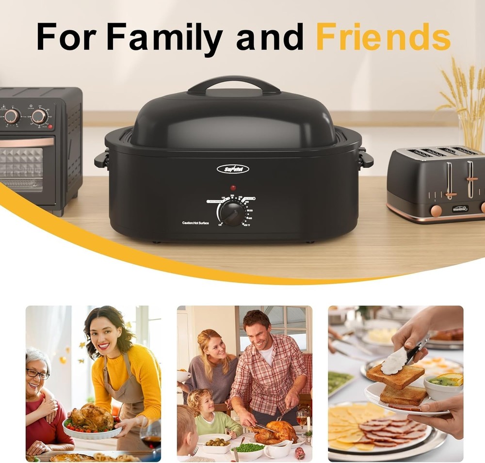 Versatile 20qt Electric Roaster Oven, Black Stainless