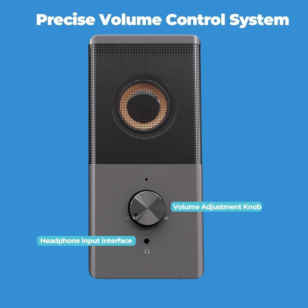 Computer Speaker, Compact Size Speaker with Headphone Jack, Enhanced Bass