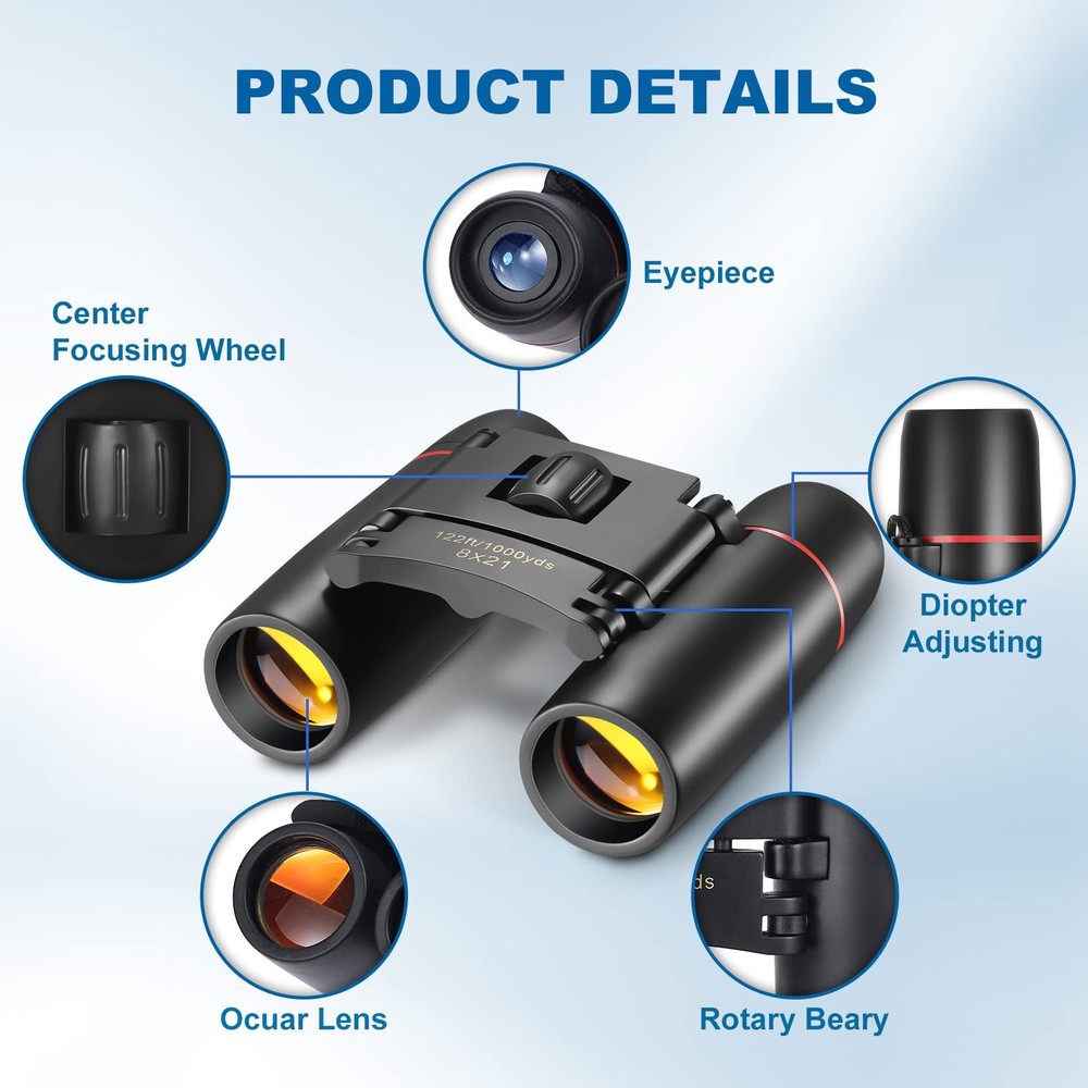 AHFLRITO Compact Binoculars, Lightweight Foldable Small Binoculars for Adults...