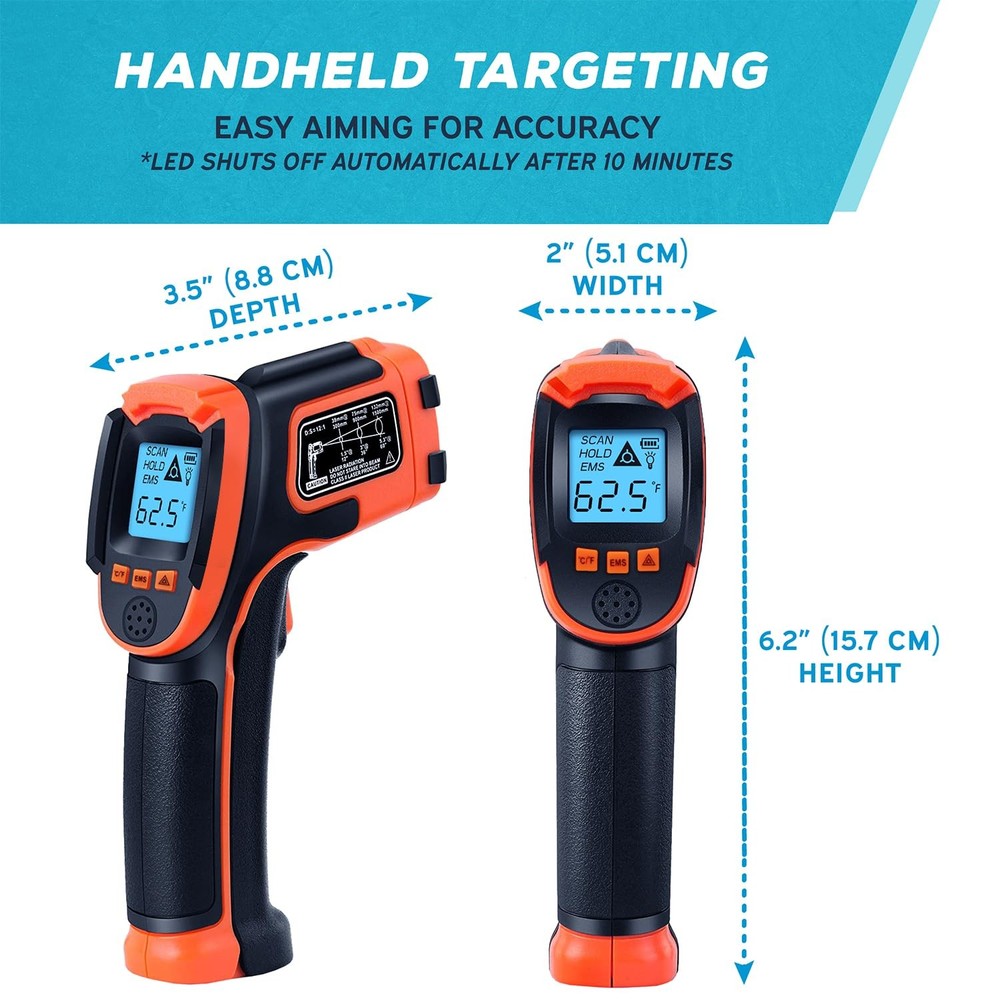 Kizen Infrared Temperature Gun - Handheld Surface Thermometer Orange