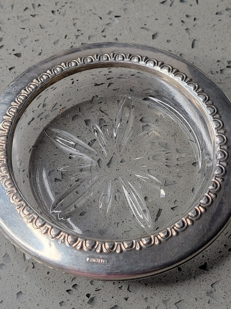 Vintage Sterling Silver Glass Coaster