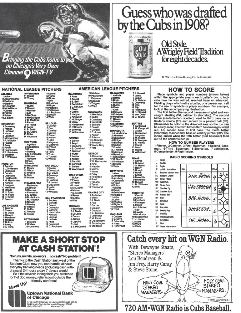 1987 Chicago Cubs Program - Versus Phillies- Scored