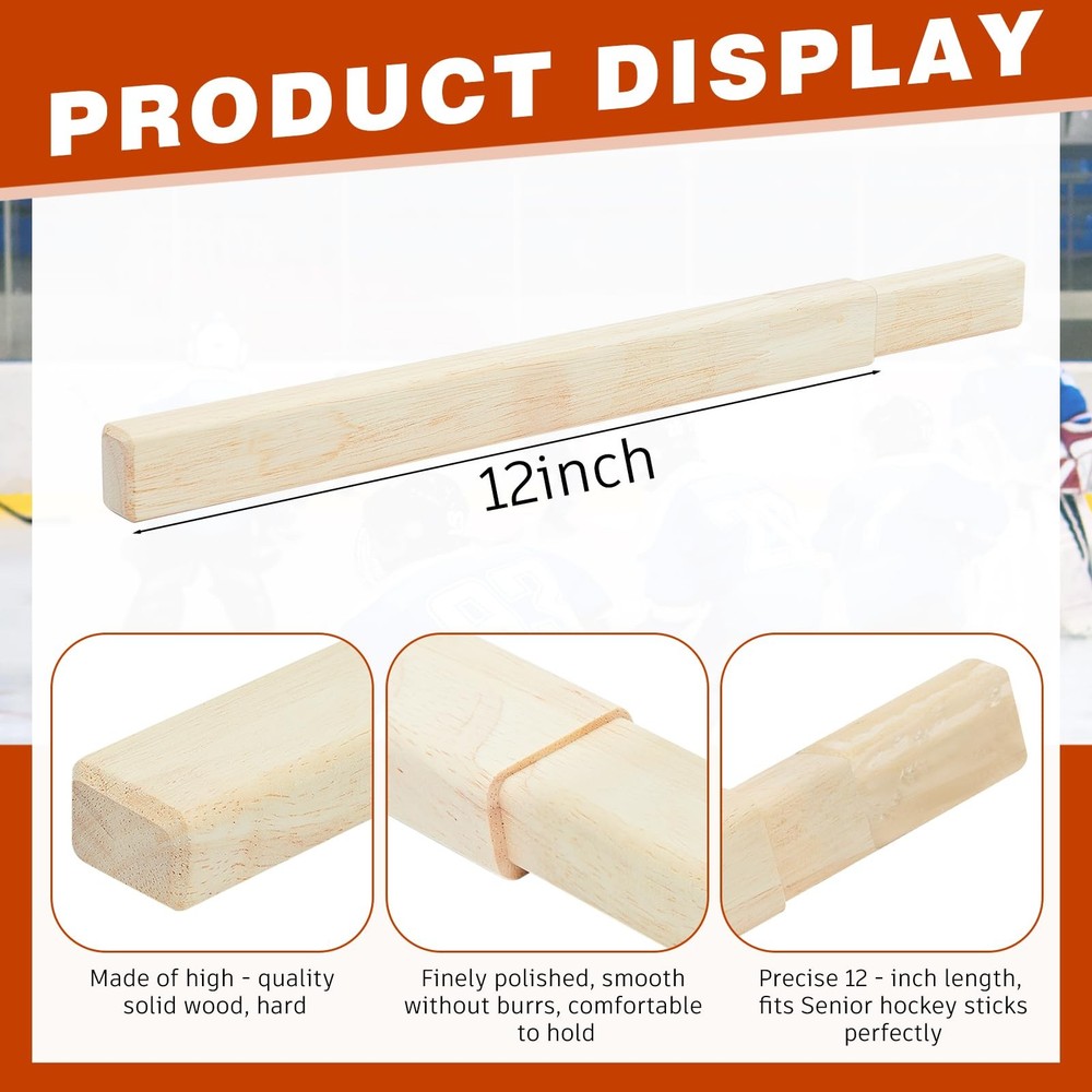 2 Pack Hockey Stick Extensions - Solid Wooden Butt End for Senior & Youth Str...
