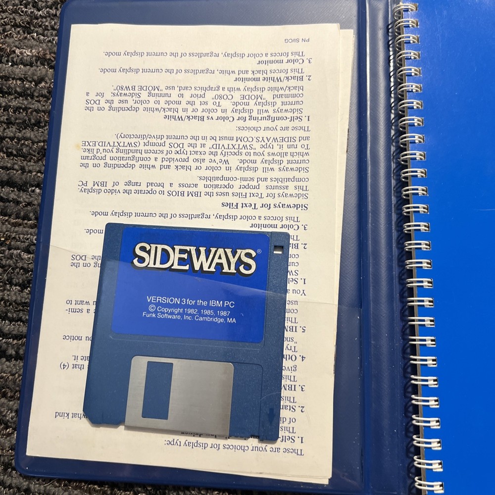 Sideways Software IBM PC Funk MANUAL, 1987 Rotate Spreadsheets for Dot Matrix