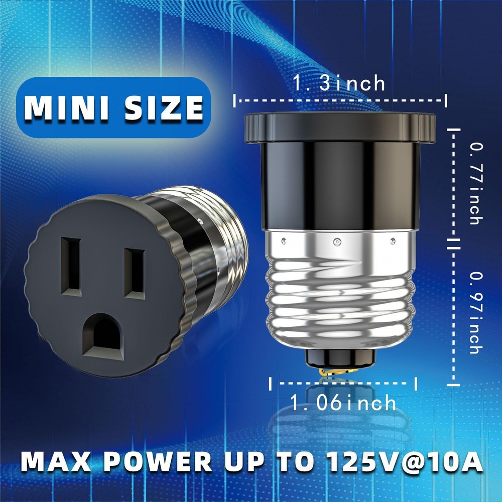 6 Pack, Light Socket to Plug Adapter, Bulb Convert Black