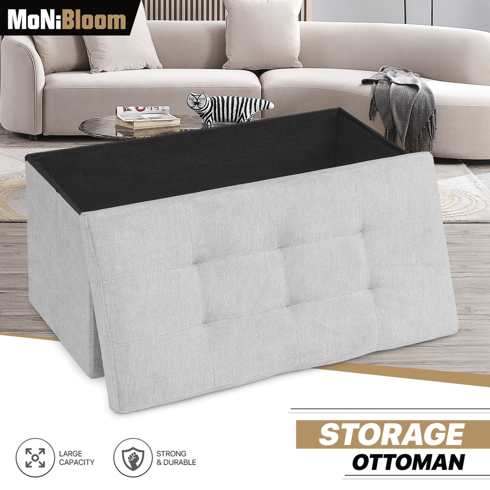 30" Gray Modern Storage Ottoman Benches Fabric Upholstered Rectangular Footstool
