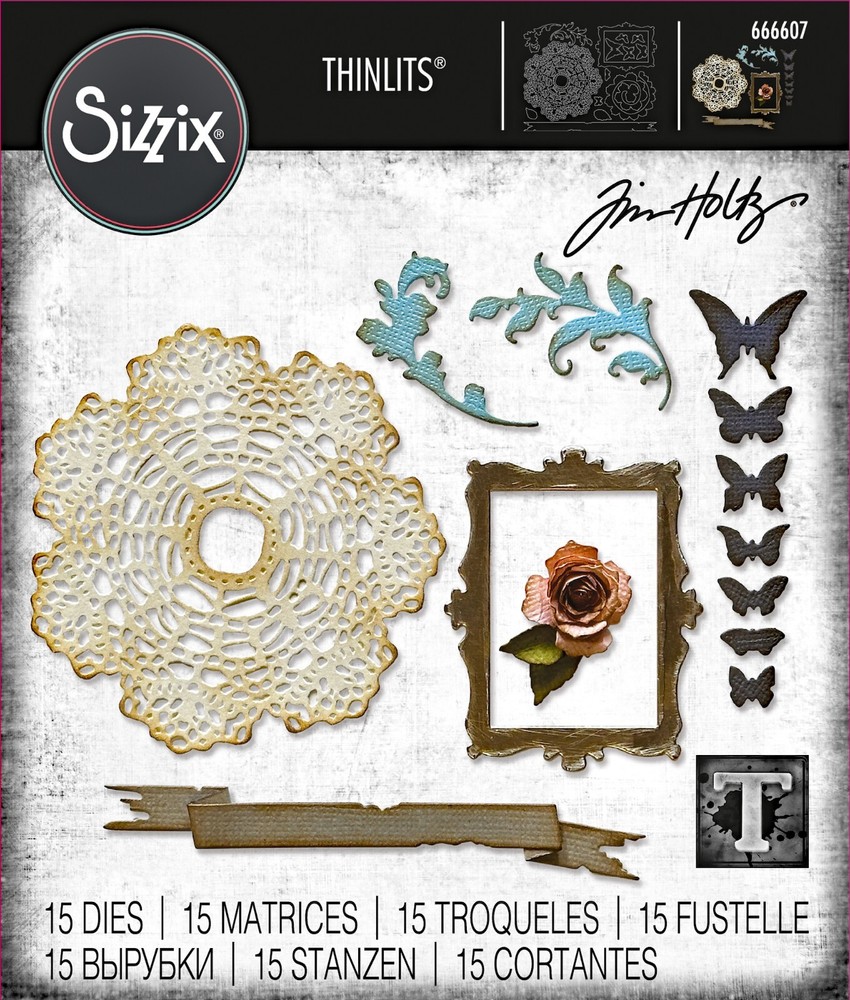 New Sizzix Thinlits 15pc Boutique #666607 Retail $20.99 by Tim Holtz Vault