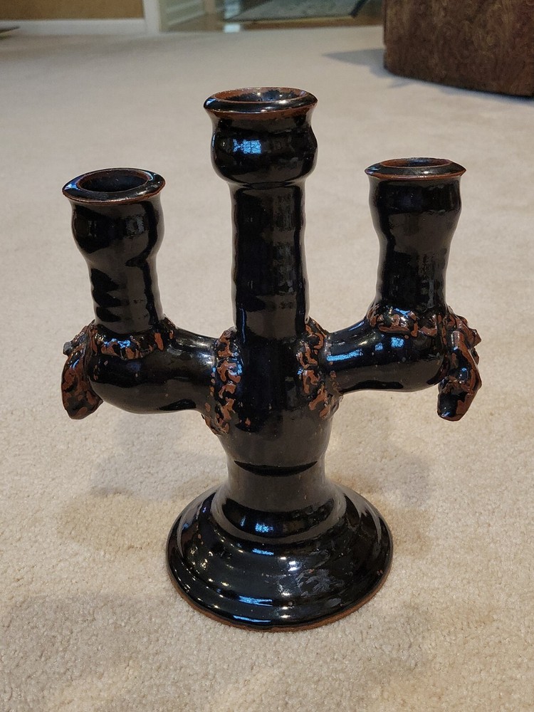 Vintage Handmade Stoneware Pottery Candleholder 11" X 9"
