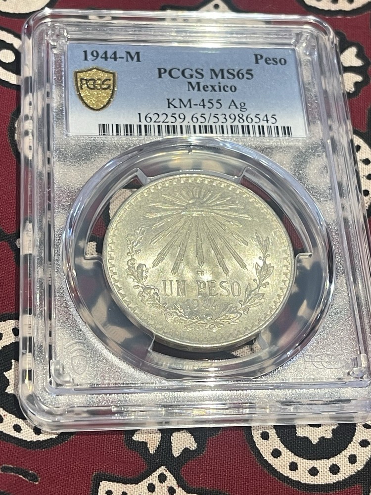 1944 M Mexico Silver Un Peso 🌟PCGS Gold Shield 🌟🌟💎MS65💎