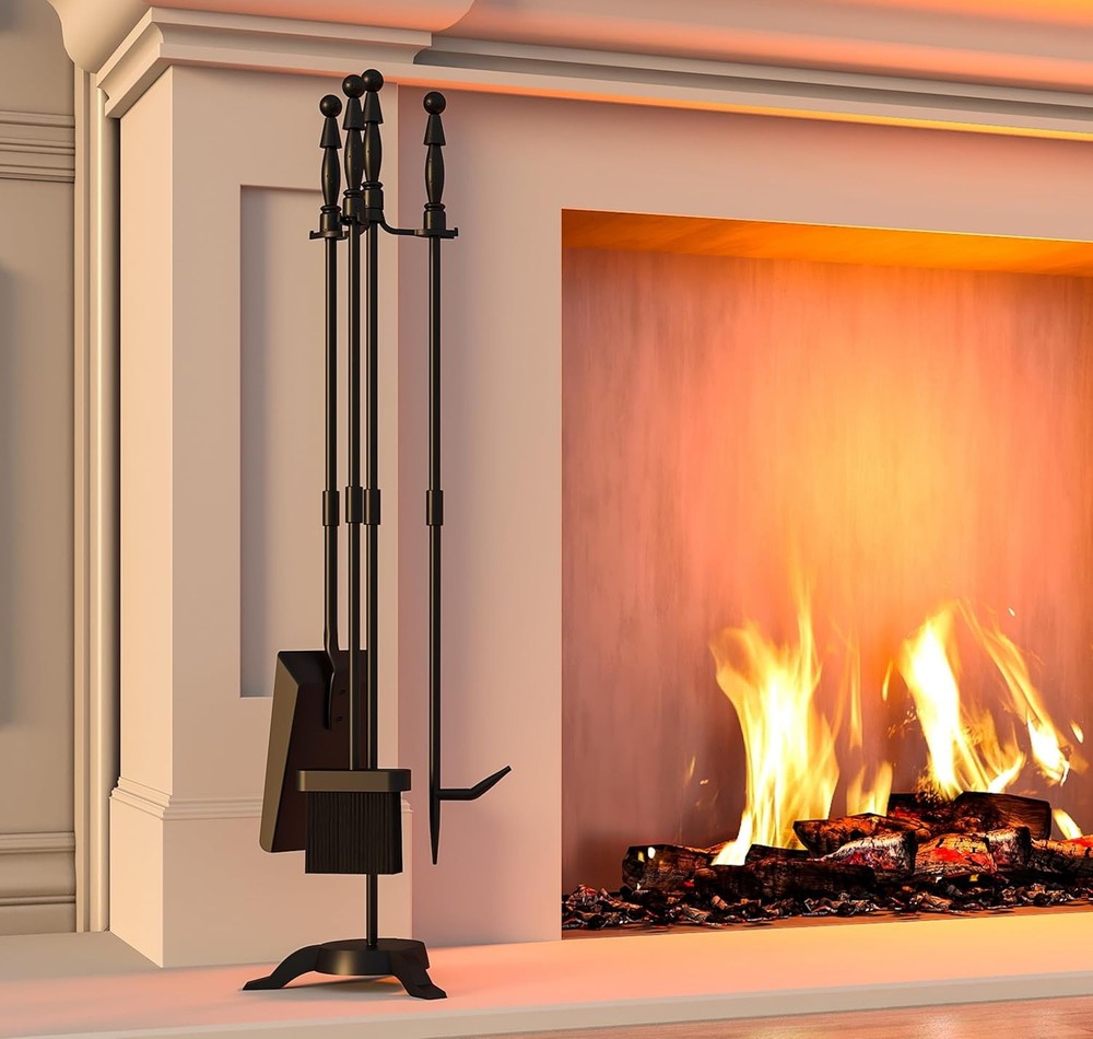 Fire Beauty Fireplace Tools Set 4 Pieces Black Wrought Iron Fire Tool Set for Ou