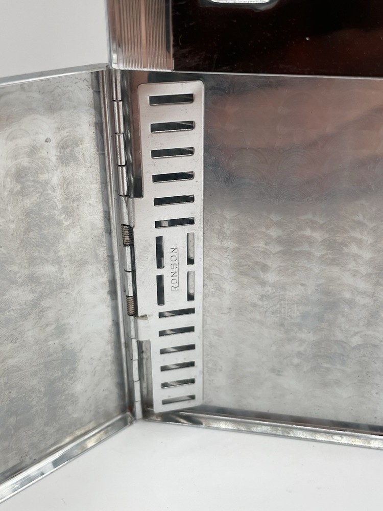 Vintage RONSON Art Deco Lighter / Large Cigarette Case Holder With Felt Case