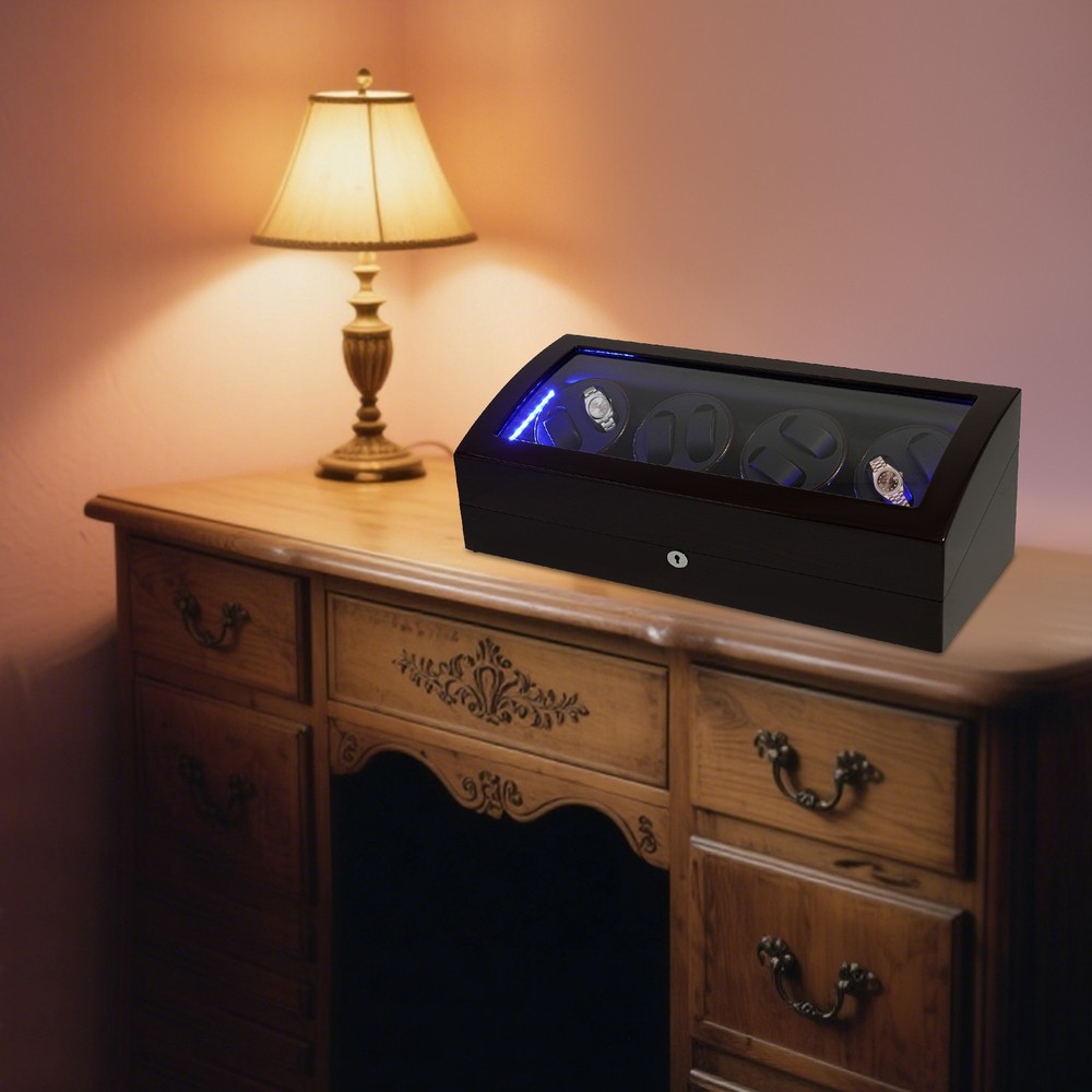 Black Automatic Watch Winder 8+9 Display Case Silent Watch Storage Box W 5 Modes