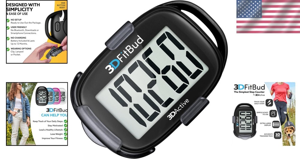 3D Tri-Axis Sensor Pedometer - Simple Step Tracker with User-Friendly Design