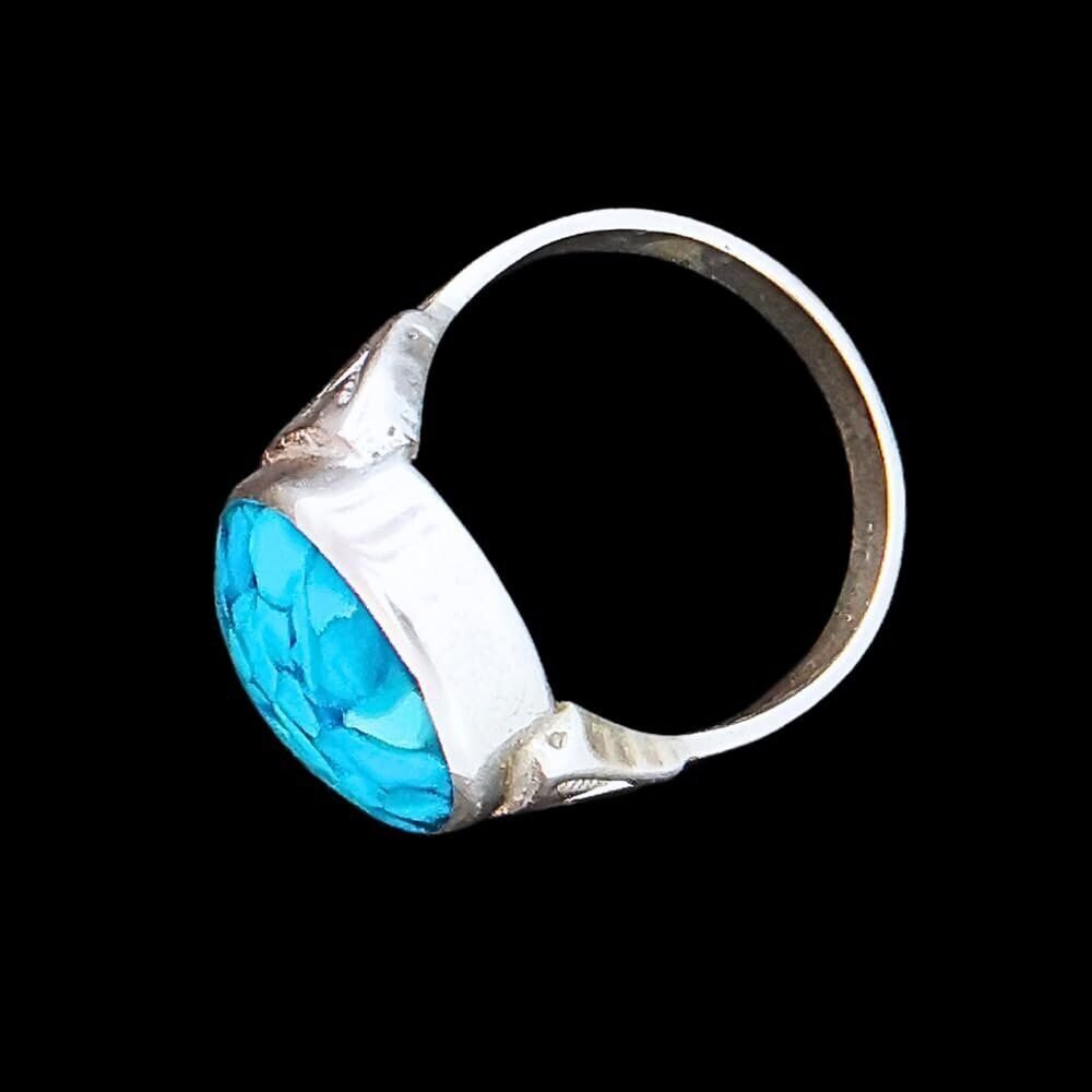 Size 11-925 Sterling Silver Oval Blue Turquoise Ring, Geometric Accent...