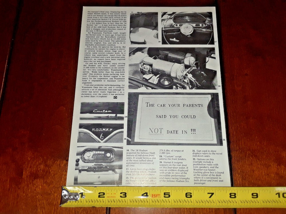 1956 HUDSON HORNET SIX ORIGINAL 1987 ARTICLE