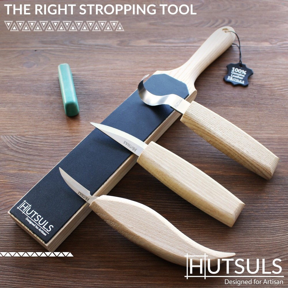HUTSULS Double Sided Leather Strop Paddle Compound Knife Kit Sharpener Honing