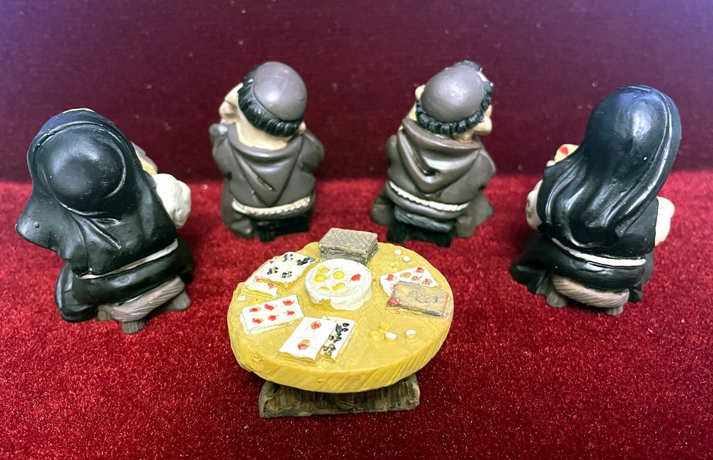 Nuns and Monks Playing Cards Statues