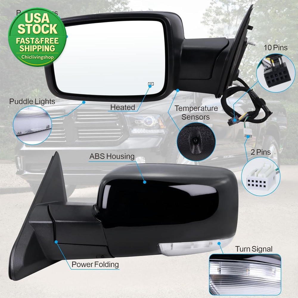 Left Driver Side Mirror Compatible 2013-2018 Ram 1500 2500 3500 Power Folding