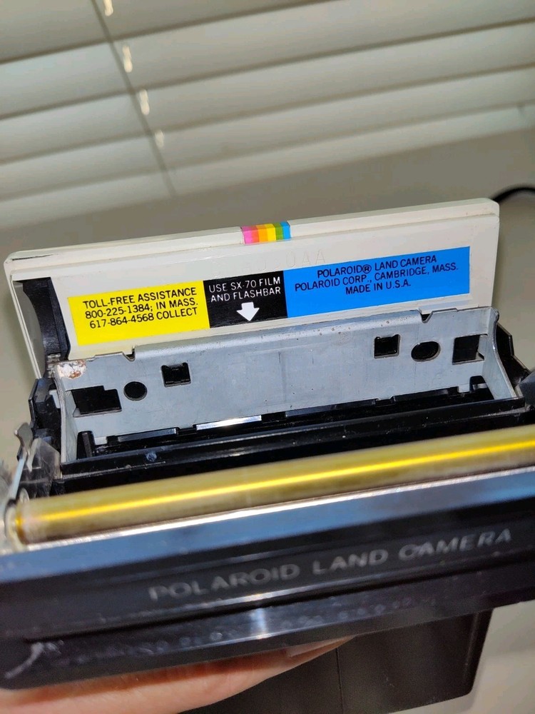 Vintage Polaroid One Step Land Camera Working RAINBOW Stripe SX-70 with Strap