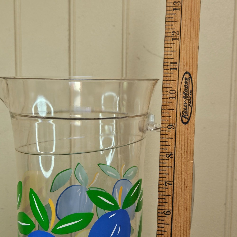 Trudeau Plastic Pitcher 10.5" x 4.5" Multicolor Fruit Lemons Plums with Lid