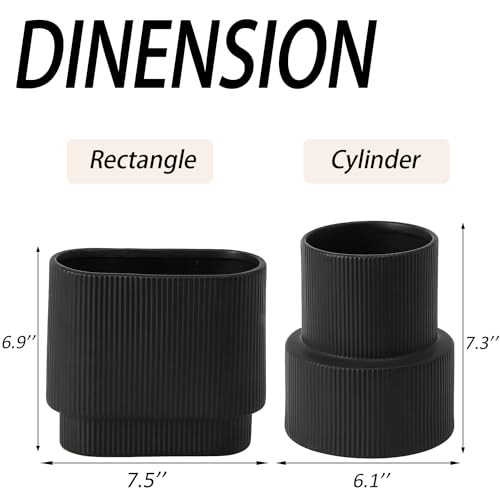 Ceramic Vase for Flowers, Decorative Boho Vase for Medium Rectangle Black