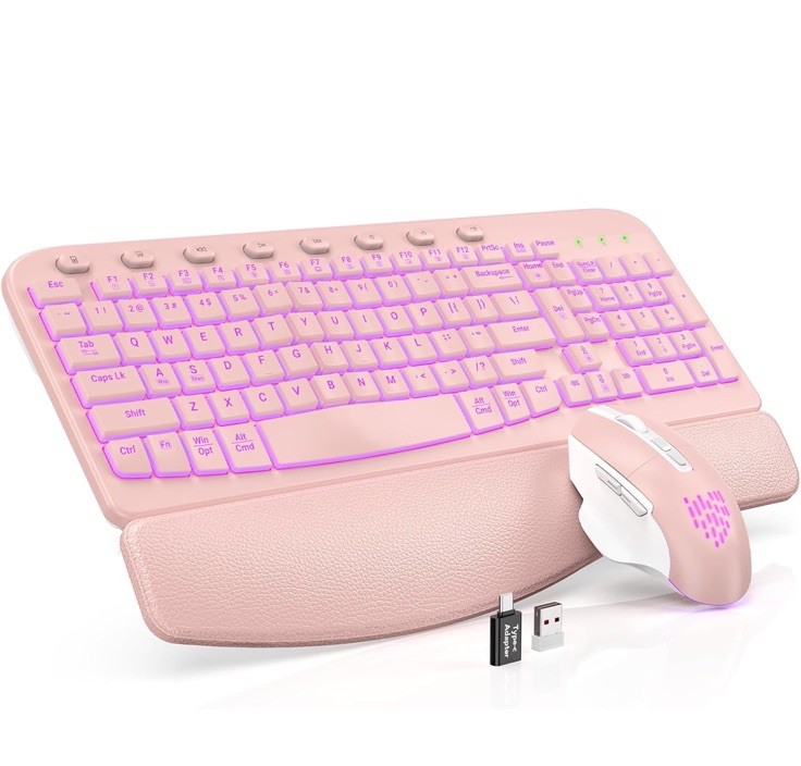 MA 12 Pro RGB Backlit Wireless Keyboard Mouse Combo -Pink