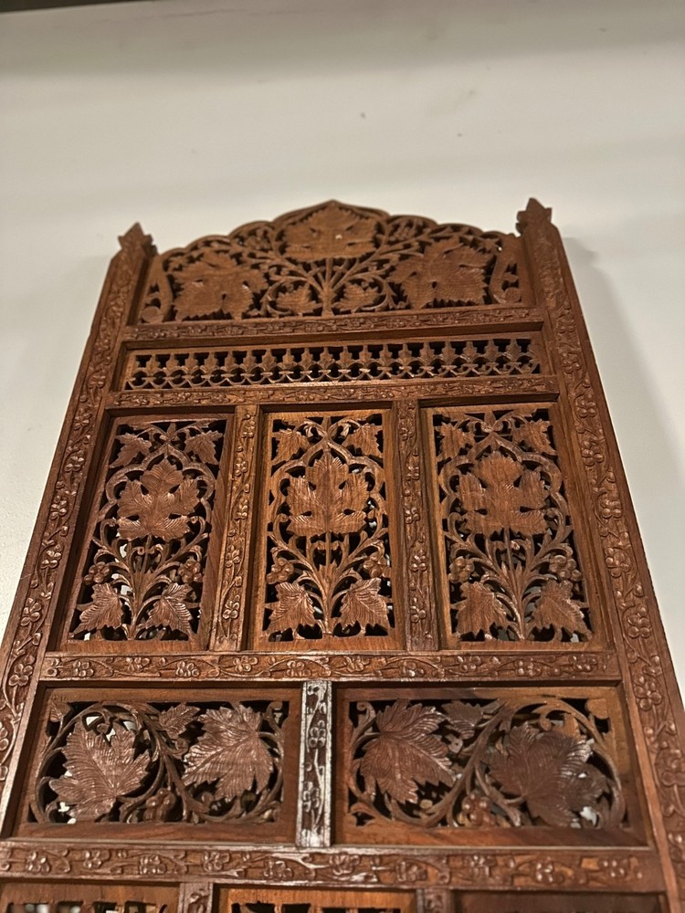 Hand-Carved Wooden Folding Screen / Room Divider