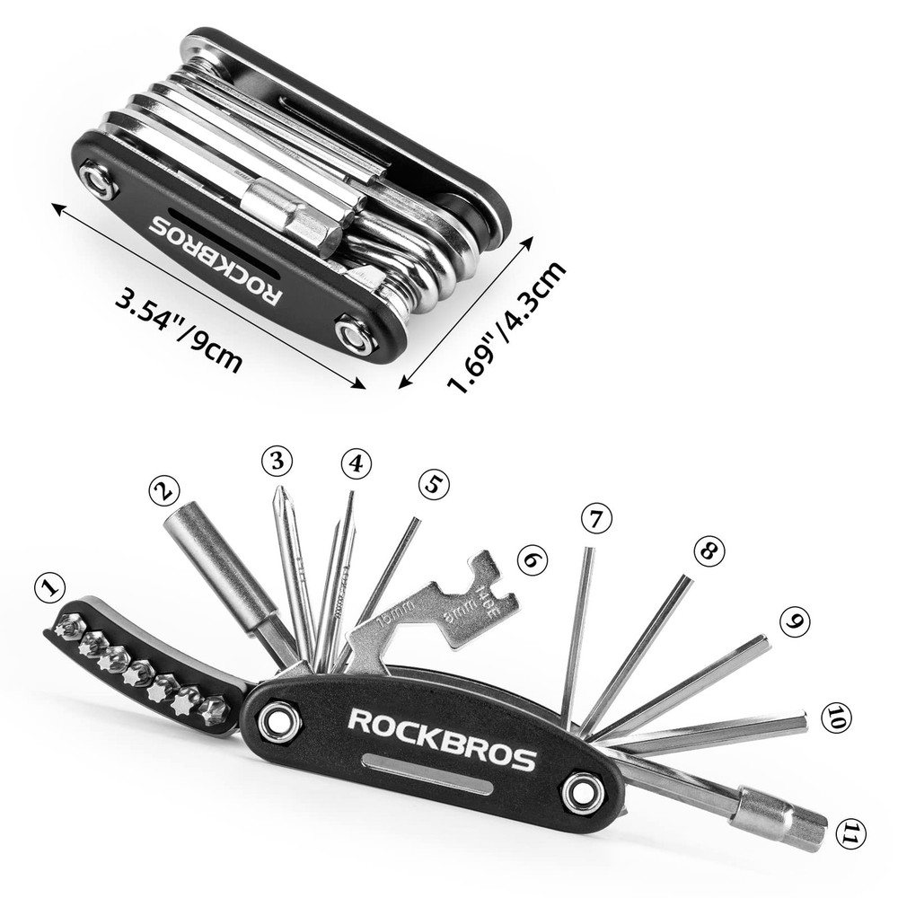 16 In 1 Multi Function Bicycle Tool Kit Portable Foldable Maintenance Black
