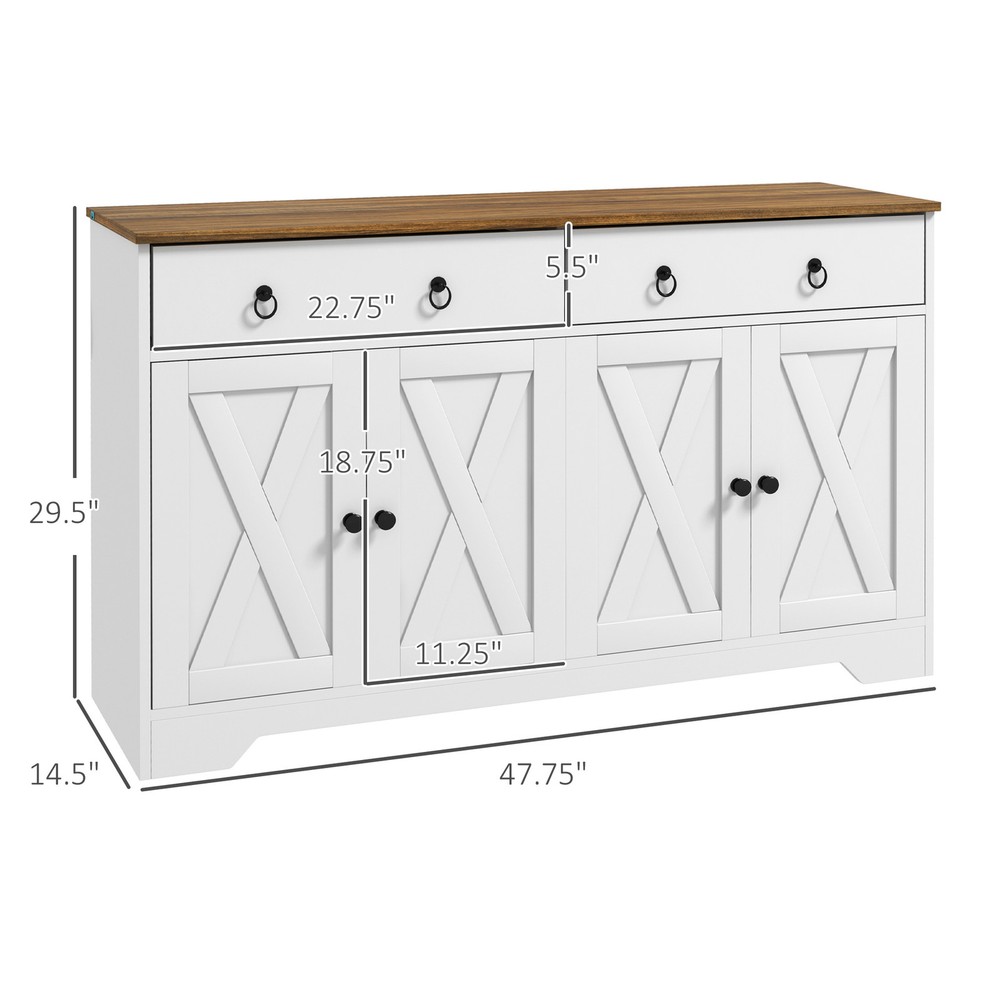 Kitchen Sideboard, Buffet Cabinet with Barn Doors, Adjustable Shelf, White