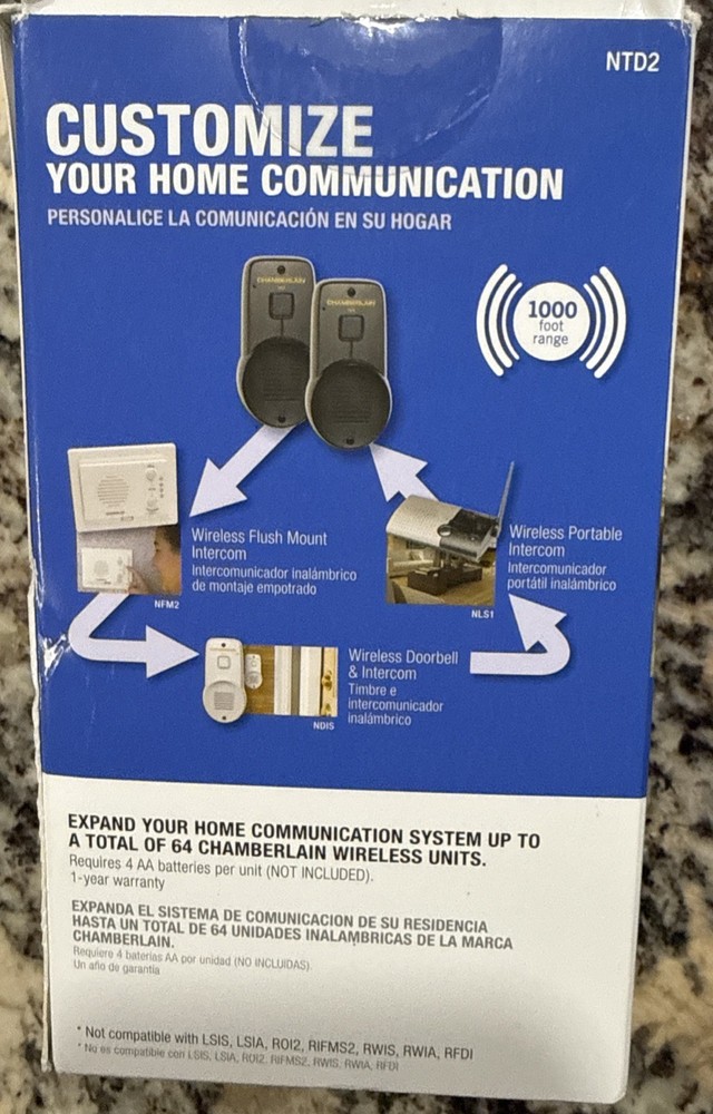 Chamberlain Wireless Indoor Outdoor Portable Intercom System NTD2 1000 ft Range