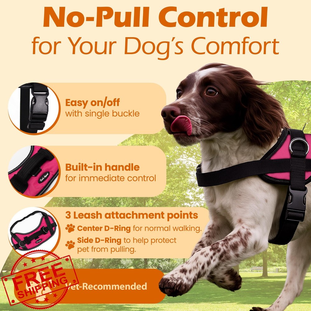 Bark Appeal Pink No-Pull Dog Harness XS-Small Adjustable Reflective