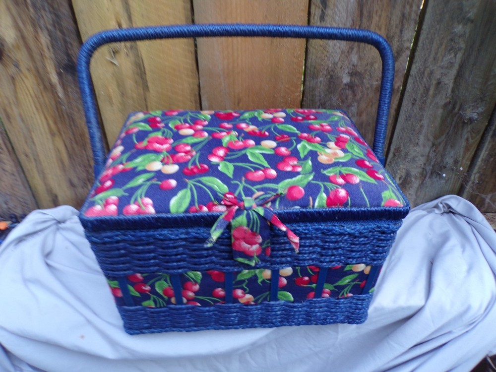 Dritz sewing case cherries Cherry blue basket weave
