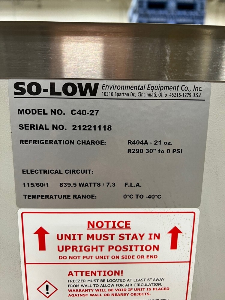 SO-LOW C40-27 ULTRA LOW FREEZER - 27 CU FT BARELY USED