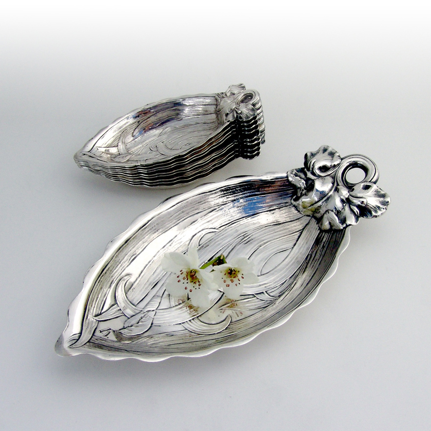 Iris Serving Dish And Iris Cup Place Card Holder Set Sterling Gorham 1900