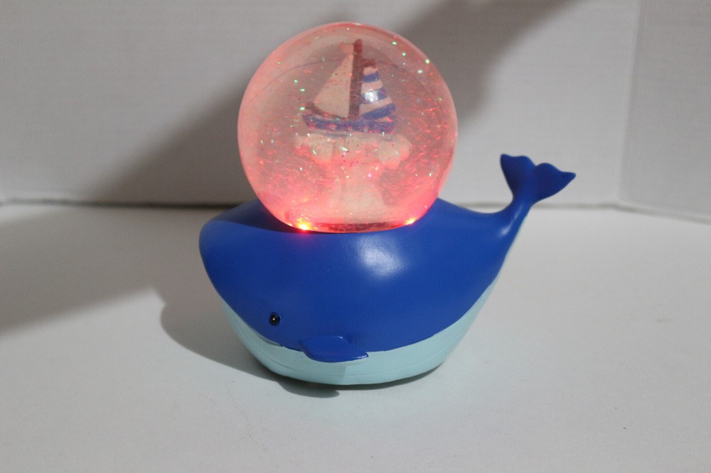 Cracker Barrel Whale Sailboat Color Changing Continual Glitter Motion Globe