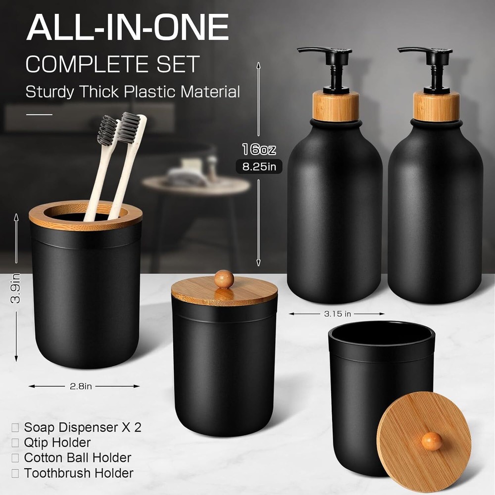 Black Bathroom Accessories Set 5 Pcs, Matte Accessories,