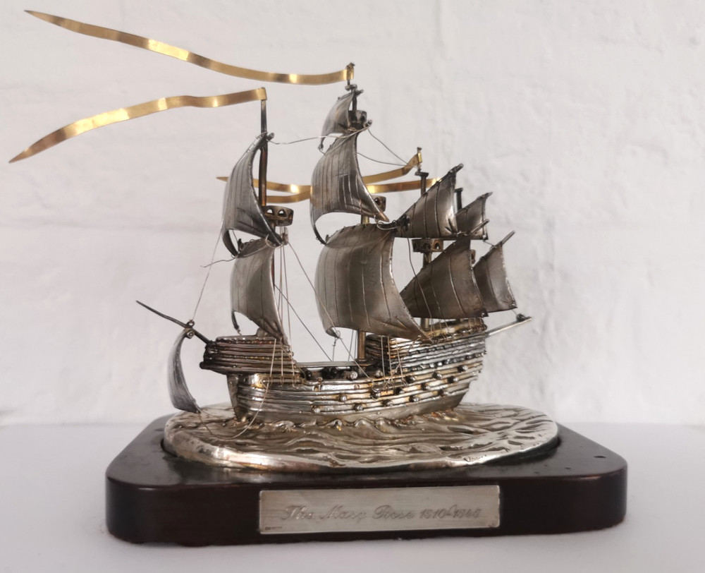 Solid Silver Mary Rose Ship Model - Birm. 1981